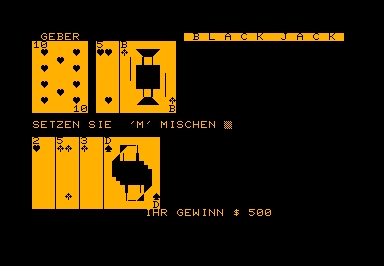 Black Jack game screenshot for Commodore PET